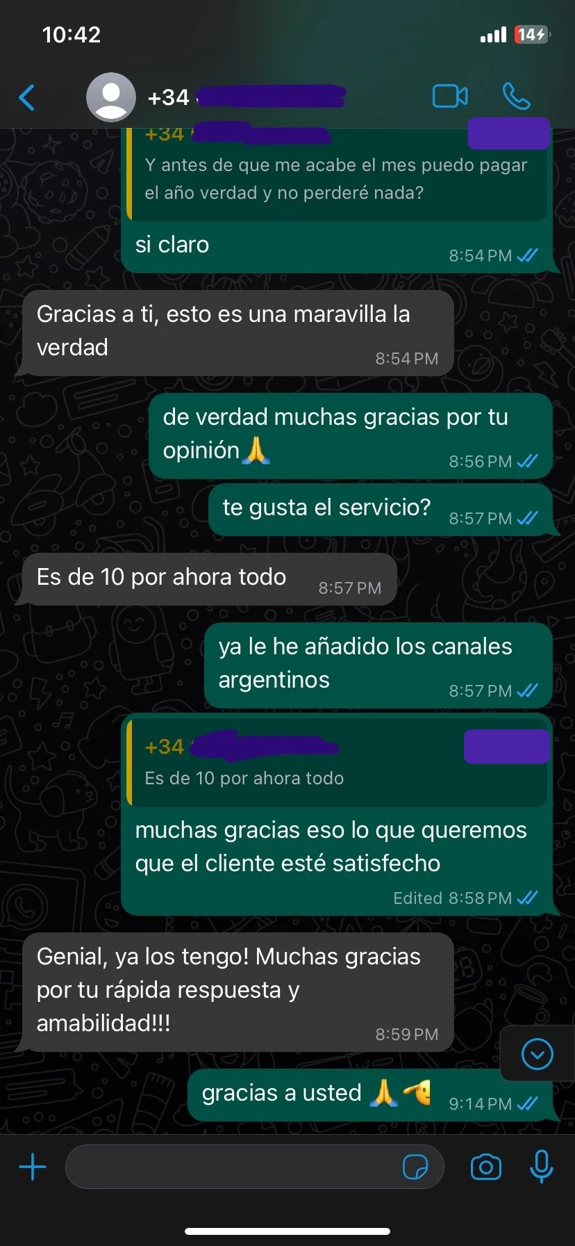 Reseña de cliente en WhatsApp